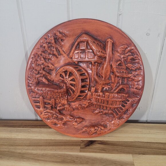 1950s Vintage Farmhouse Cottage Watermill Scene Hangable Countrycore Wall Art - Picture 1 of 8